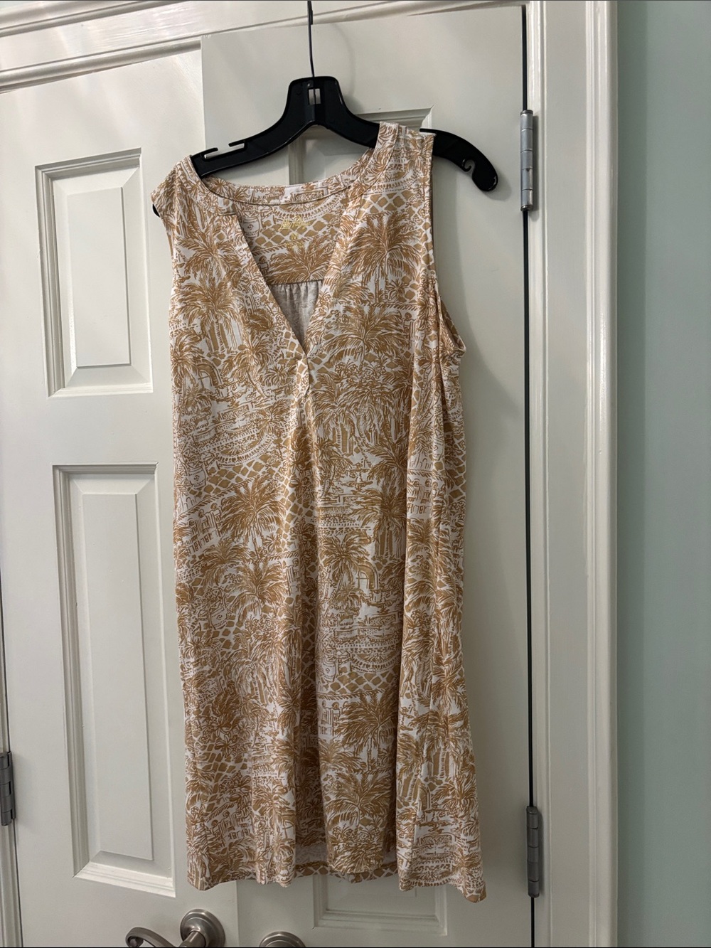 Lilly Pulitzer Tan Palm-Print Sleeveless V-Neck Mini Dress